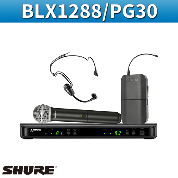 SHURE BLX1288PG30/2채널 무선 핸드+헤드마이크 세트/슈어(BLX1288/PG30)