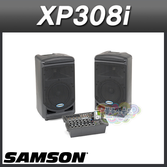 SAMSON XP308i/이동형 포터블PA시스템/스피커2개+앰프+믹서/300W/믹서내장 파워드스피커(샘슨 XP-308i)