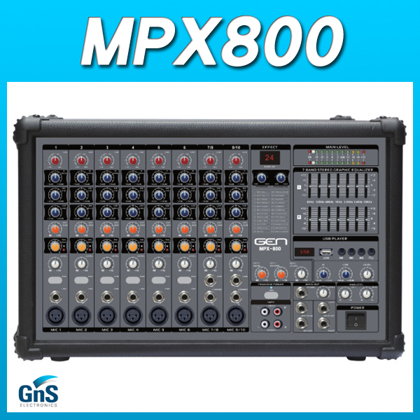 GEN MPX800/파워드믹서/4옴 800W출력/USB/MP3(MPX-800)