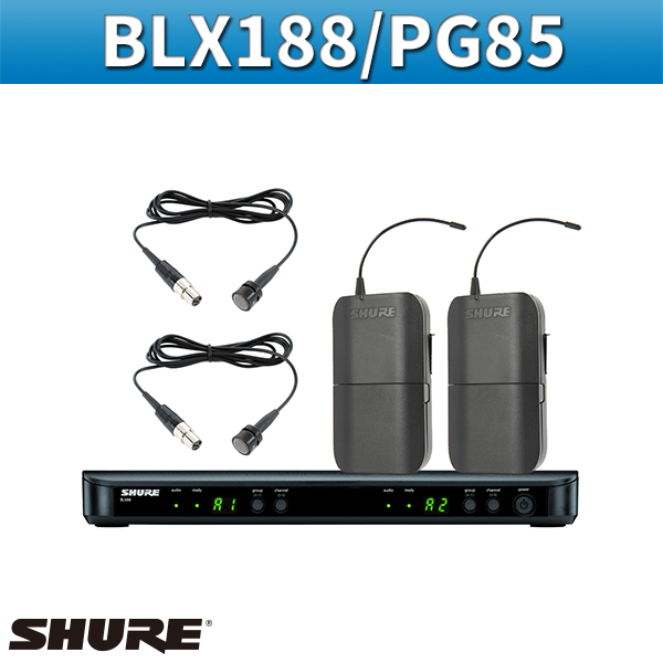 SHURE BLX188PG85/2채널 무선 핀+핀마이크 세트/슈어(BLX188/PG85)