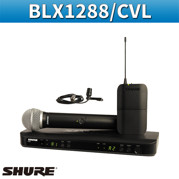 SHURE BLX1288CVL/2채널 무선 핸드+핀마이크 세트/슈어(BLX1288/CVL)